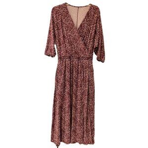 Garnet Hill Midi Dress Womens Small Floral Yellow V Neck Boho Stretch Tencel